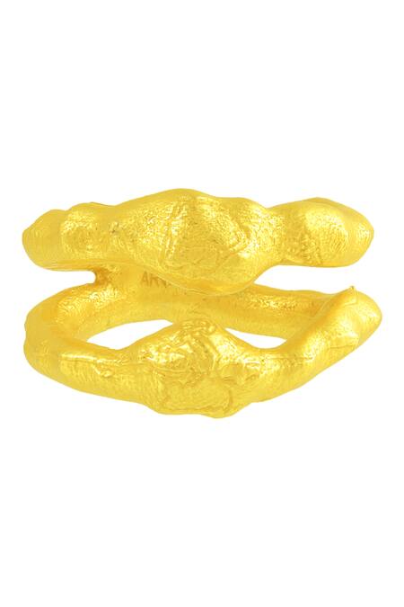 Shop Arvino Gold Plated Recycled Bronze Molten Dual Band Ring at Aza Fashions Shop_Arvino_Gold Plated Recycled Bronze Molten Dual Band Ring _at_Aza_Fashions