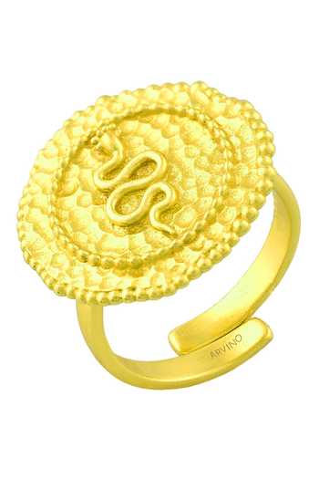 Arvino Gold Plated Textured Snake Carved Coin Shaped Ring Online at Aza Fashions Arvino_Gold Plated Textured Snake Carved Coin Shaped Ring _Online_at_Aza_Fashions