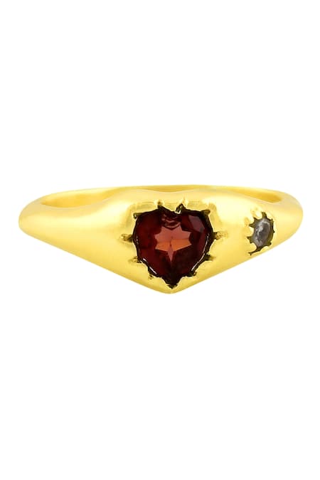 Shop Arvino Red Gota Patti Garnet Stones Embellished Ring at Aza Fashions Shop_Arvino_Red Gota Patti Garnet Stones Embellished Ring _at_Aza_Fashions