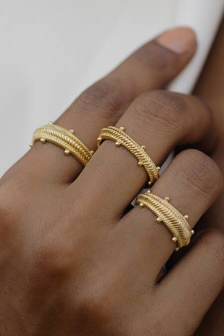 Shop_Arvino_Gold Plated Recycled Bronze Dotted Carved Ring _Online_at_Aza_Fashions
