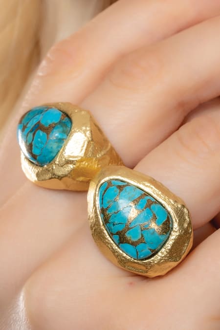 Buy Blue Crystals Turquoise Beaded Embellished Ring by Arvino