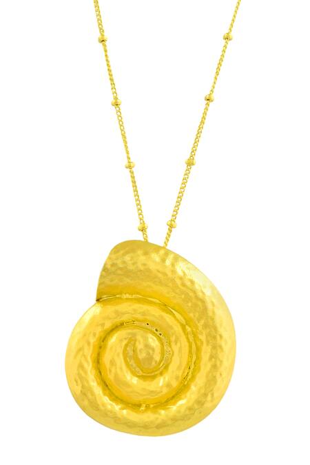 Arvino_Gold Plated Textured Shell Pendant Necklace _Online_at_Aza_Fashions