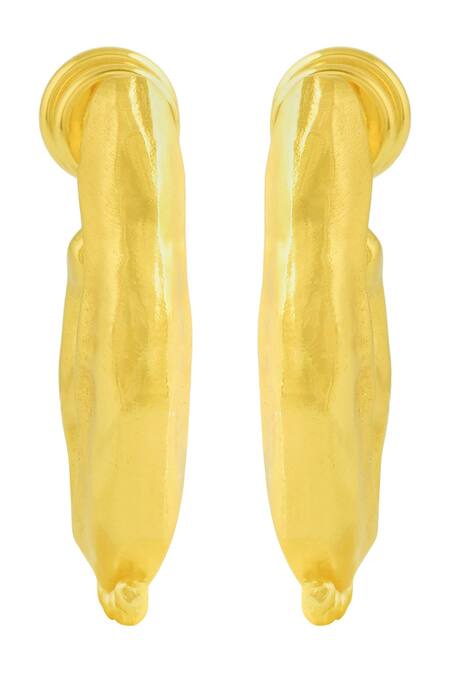 Arvino_Gold Plated Textured Hanging Rawa Earrings _Online_at_Aza_Fashions