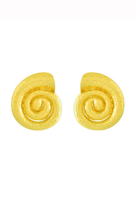 Arvino_Gold Plated Textured Shell Stud Earrings _Online_at_Aza_Fashions