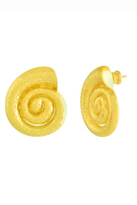 Buy_Arvino_Gold Plated Textured Shell Stud Earrings _Online_at_Aza_Fashions