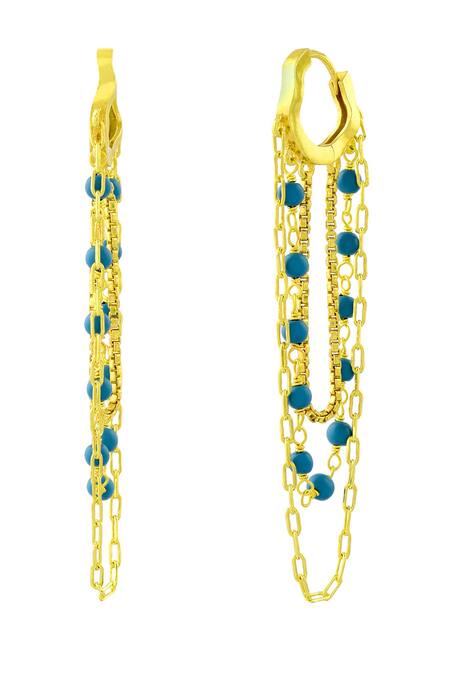 Buy_Arvino_Blue Beads Turquoise Multi-chain Huggies _Online_at_Aza_Fashions