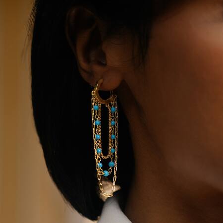 Shop_Arvino_Blue Beads Turquoise Multi-chain Huggies _Online_at_Aza_Fashions