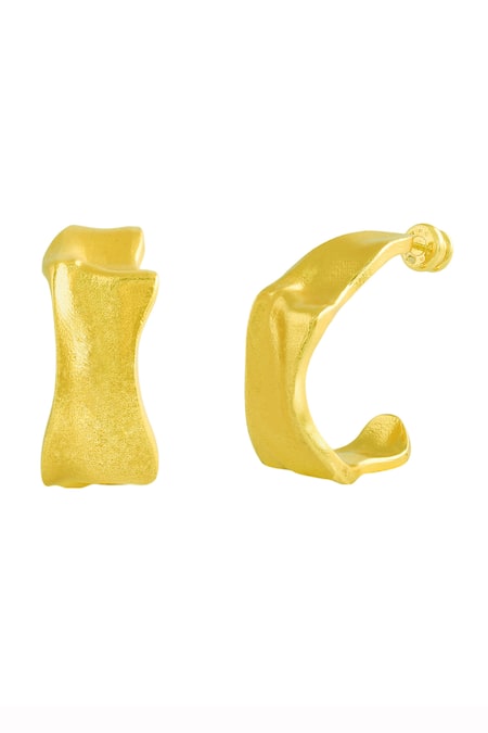 Shop Arvino Gold Plated Crimped Textured Hoops at Aza Fashions Shop_Arvino_Gold Plated Crimped Textured Hoops _at_Aza_Fashions