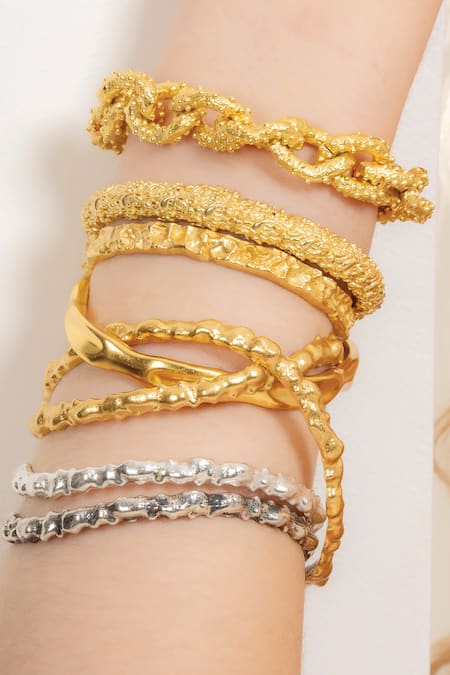Buy_Arvino_Gold Plated Textured Work Rowdy Bangle _Online_at_Aza_Fashions