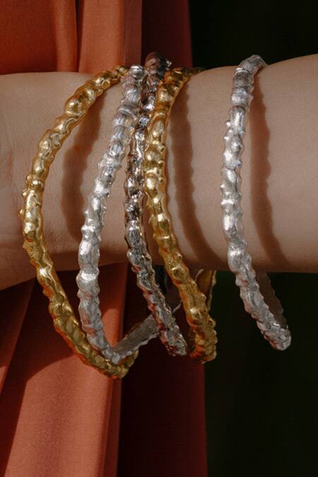 Shop_Arvino_Silver Plated Oxidised Rowdy Textured Pattern Bangle _Online_at_Aza_Fashions