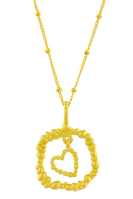 Arvino_Gold Plated Granulated Love Charm Necklace _Online_at_Aza_Fashions