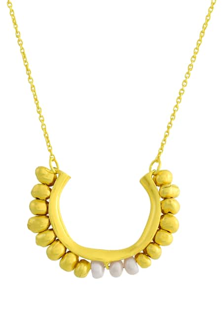 Arvino_Gold Plated Pellet Pearl Necklace _Online_at_Aza_Fashions