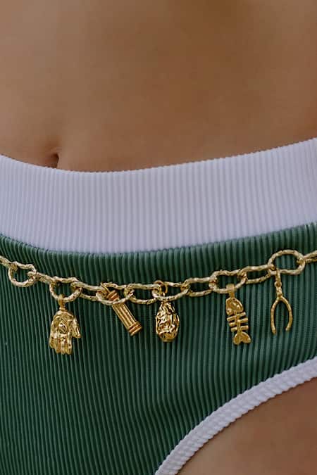 Arvino Textured Charm Gold Belly Chain 