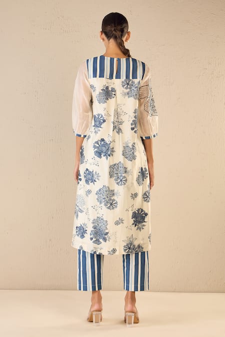 Shop Shivani Bhargava Blue Chanderi Embroidered Thread Round Rose Ballad Floral Pattern Kurta at Aza Fashions Shop_Shivani Bhargava_Blue Chanderi Embroidered Thread Round Rose Ballad Floral Pattern Kurta _at_Aza_Fashions