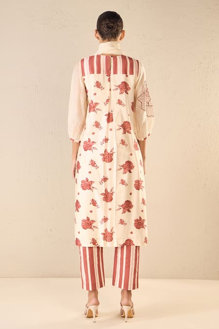 Shop Shivani Bhargava Red Chanderi Embroidered Thread Round Rose Ballad Kurta at Aza Fashions Shop_Shivani Bhargava_Red Chanderi Embroidered Thread Round Rose Ballad Kurta _at_Aza_Fashions