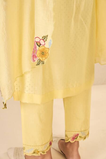 Shivani Bhargava Yellow Chanderi Applique Round Garden Glory Kurta at Aza Fashions Shivani Bhargava_Yellow Chanderi Applique Round Garden Glory Kurta _at_Aza_Fashions