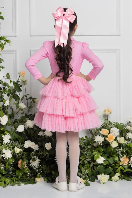 Shop The Pony & Peony Co. Pink Cotton, Rayon Maya Ruffle Layered Dress at Aza Fashions Shop_The Pony & Peony Co._Pink Cotton, Rayon Maya Ruffle Layered Dress _at_Aza_Fashions