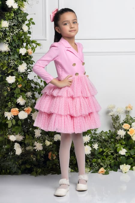 The Pony & Peony Co. Pink Cotton, Rayon Maya Ruffle Layered Dress Online at Aza Fashions The Pony & Peony Co._Pink Cotton, Rayon Maya Ruffle Layered Dress _Online_at_Aza_Fashions