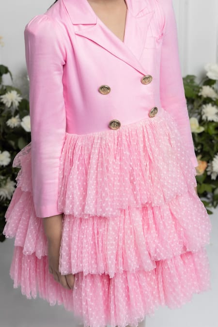 The Pony & Peony Co. Pink Cotton, Rayon Maya Ruffle Layered Dress at Aza Fashions The Pony & Peony Co._Pink Cotton, Rayon Maya Ruffle Layered Dress _at_Aza_Fashions