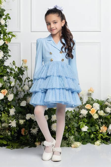 Buy The Pony & Peony Co. Blue Cotton, Rayon Mia Ruffle Layered Dress Online at Aza Fashions Buy_The Pony & Peony Co._Blue Cotton, Rayon Mia Ruffle Layered Dress _Online_at_Aza_Fashions