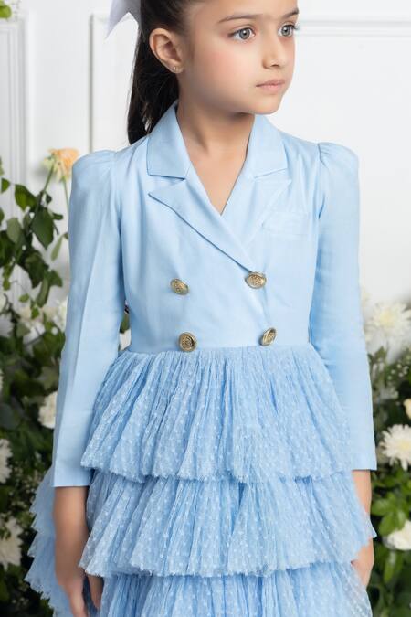 Shop The Pony & Peony Co. Blue Cotton, Rayon Mia Ruffle Layered Dress Online at Aza Fashions Shop_The Pony & Peony Co._Blue Cotton, Rayon Mia Ruffle Layered Dress _Online_at_Aza_Fashions