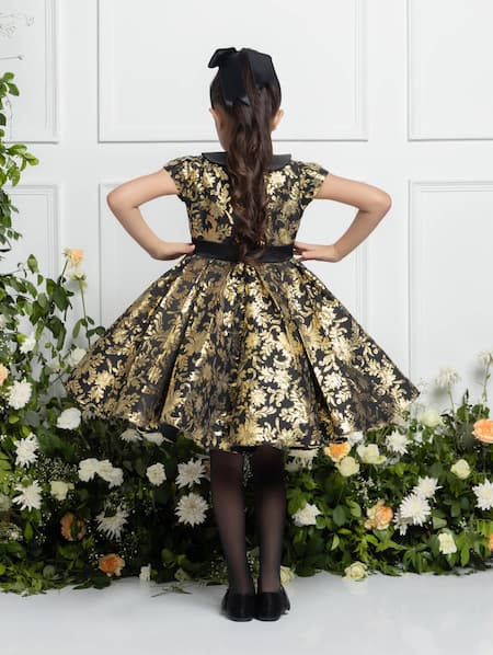 Shop The Pony & Peony Co. Black Jacquard, Cotton Bows Luna Musk Bloom Woven Dress at Aza Fashions Shop_The Pony & Peony Co._Black Jacquard, Cotton Bows Luna Musk Bloom Woven Dress _at_Aza_Fashions