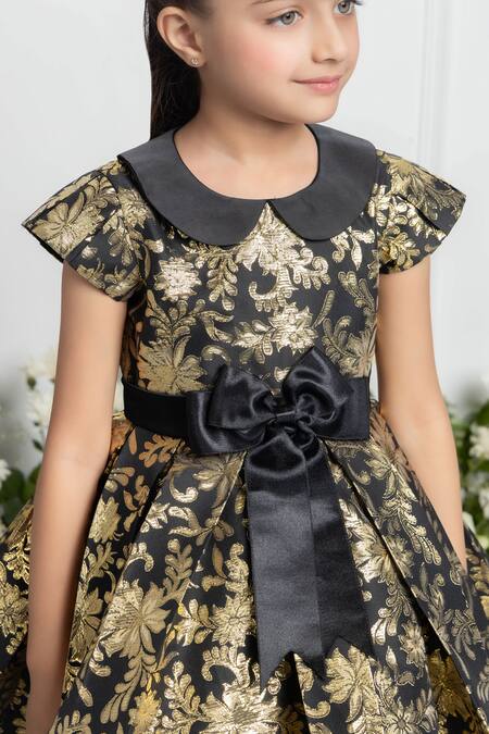 The Pony & Peony Co. Black Jacquard, Cotton Bows Luna Musk Bloom Woven Dress at Aza Fashions The Pony & Peony Co._Black Jacquard, Cotton Bows Luna Musk Bloom Woven Dress _at_Aza_Fashions