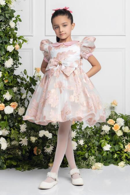 The Pony & Peony Co. Pink Organza, Cotton Emma Rosa Puffed Sleeves Dress Online at Aza Fashions The Pony & Peony Co._Pink Organza, Cotton Emma Rosa Puffed Sleeves Dress _Online_at_Aza_Fashions
