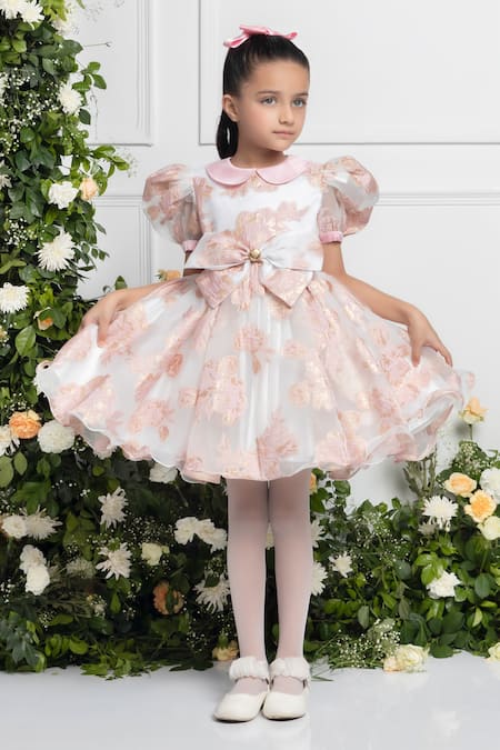 Buy The Pony & Peony Co. Pink Organza, Cotton Emma Rosa Puffed Sleeves Dress Online at Aza Fashions Buy_The Pony & Peony Co._Pink Organza, Cotton Emma Rosa Puffed Sleeves Dress _Online_at_Aza_Fashions