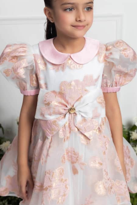 Shop The Pony & Peony Co. Pink Organza, Cotton Emma Rosa Puffed Sleeves Dress Online at Aza Fashions Shop_The Pony & Peony Co._Pink Organza, Cotton Emma Rosa Puffed Sleeves Dress _Online_at_Aza_Fashions