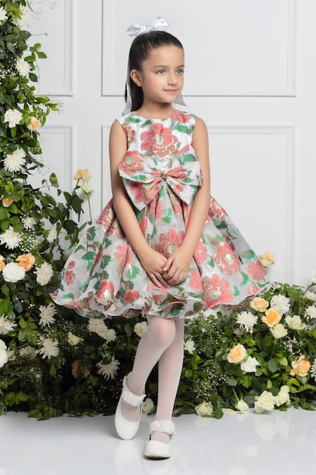 Buy_The Pony & Peony Co._Multi Color Organza, Cotton Bows Amelia Gardenia Dress _Online_at_Aza_Fashions