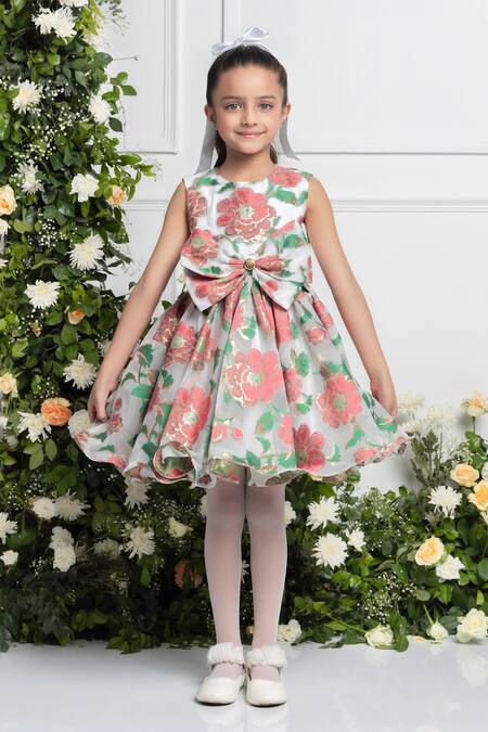 Shop_The Pony & Peony Co._Multi Color Organza, Cotton Bows Amelia Gardenia Dress _Online_at_Aza_Fashions