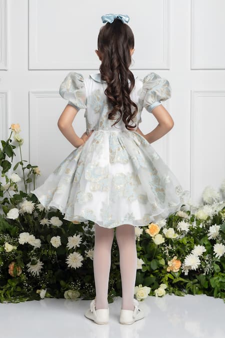Shop The Pony & Peony Co. Blue Organza, Cotton Bows Anna Lily Bloom Dress at Aza Fashions Shop_The Pony & Peony Co._Blue Organza, Cotton Bows Anna Lily Bloom Dress _at_Aza_Fashions