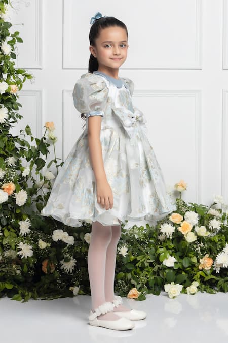 The Pony & Peony Co. Blue Organza, Cotton Bows Anna Lily Bloom Dress Online at Aza Fashions The Pony & Peony Co._Blue Organza, Cotton Bows Anna Lily Bloom Dress _Online_at_Aza_Fashions