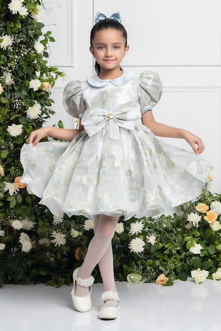 Buy The Pony & Peony Co. Blue Organza, Cotton Bows Anna Lily Bloom Dress Online at Aza Fashions Buy_The Pony & Peony Co._Blue Organza, Cotton Bows Anna Lily Bloom Dress _Online_at_Aza_Fashions