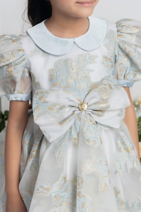 Shop The Pony & Peony Co. Blue Organza, Cotton Bows Anna Lily Bloom Dress Online at Aza Fashions Shop_The Pony & Peony Co._Blue Organza, Cotton Bows Anna Lily Bloom Dress _Online_at_Aza_Fashions