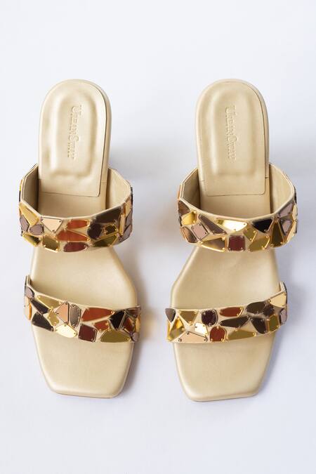 Urbansway_Gold Acrylic Mirror Embellished Block Heels _Online_at_Aza_Fashions