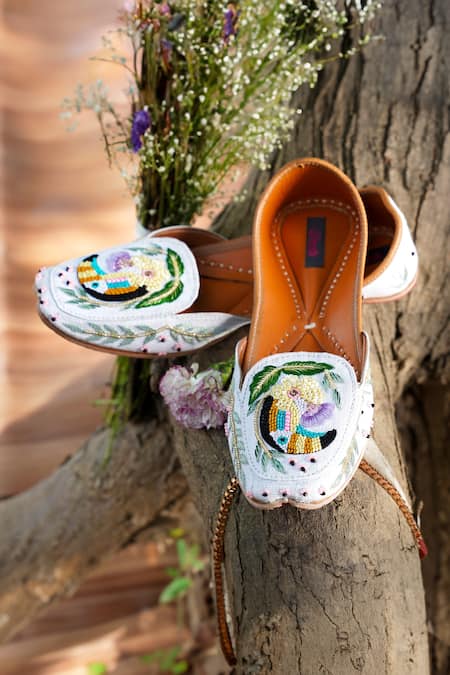 Kasually Klassy_White Embroidery, Beads, Zari Crazy Ornate Loafers_Online_at_Aza_Fashions