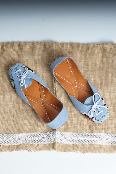 Kasually Klassy_Blue Panda Embroidered Juttis_Online_at_Aza_Fashions