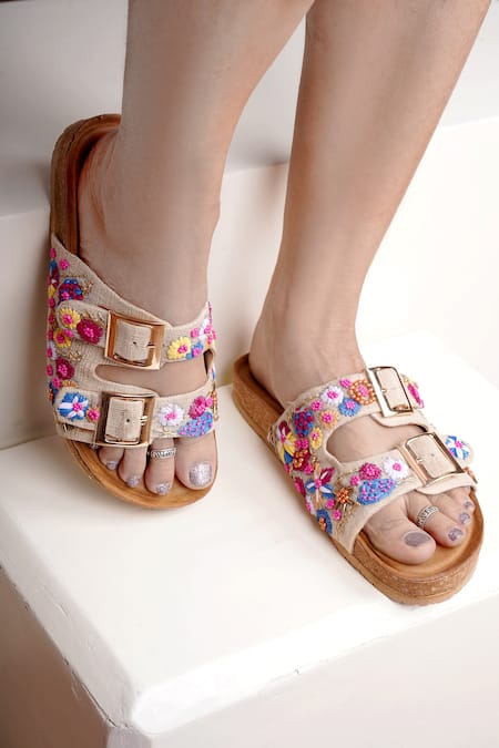 Kasually Klassy_Multi Color Beads, Embroidery Weavewalk Floral Sandals_Online_at_Aza_Fashions