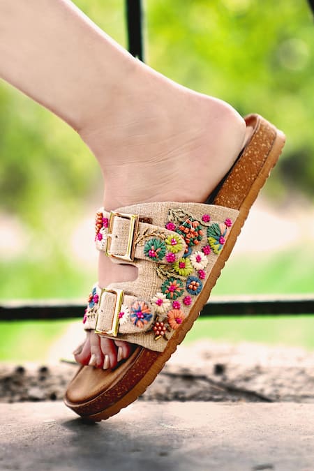 Kasually Klassy Weavewalk Flower Embroidered Sandals 