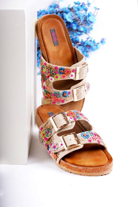 Kasually Klassy_Multi Color Beads, Embroidery Weavewalk Flower Sandals_Online_at_Aza_Fashions