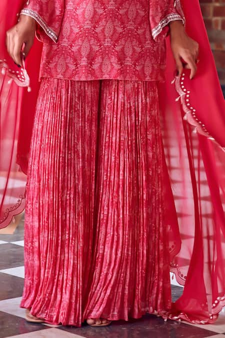 Ritika Verma Fuchsia Georgette Cut Work, Sequins, Pearls, Aalia Embroidered Kurta Gharara Set at Aza Fashions Ritika Verma_Fuchsia Georgette Cut Work, Sequins, Pearls, Aalia Embroidered Kurta Gharara Set _at_Aza_Fashions