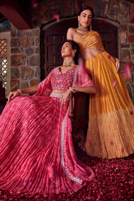 Buy_Ritika Verma_Fuchsia Georgette Cut Work, Aayat Masakali Print Lehenga Set With Cape _Online_at_Aza_Fashions