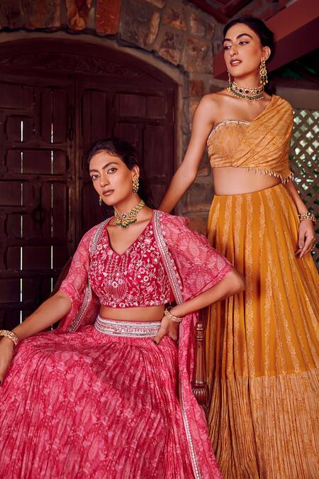 Shop_Ritika Verma_Fuchsia Georgette Cut Work, Aayat Masakali Print Lehenga Set With Cape _Online_at_Aza_Fashions