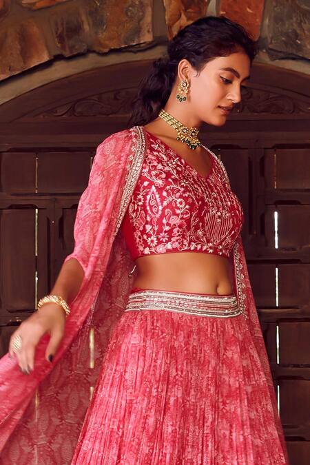Ritika Verma_Fuchsia Georgette Cut Work, Aayat Masakali Print Lehenga Set With Cape _at_Aza_Fashions