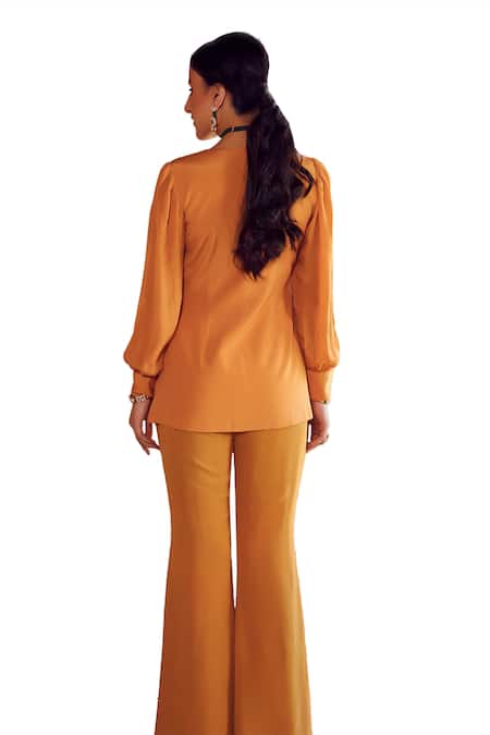 Ritika Verma_Yellow Georgette, Crepe Cut Work, Amena Embroidered Jacket With Pant Set _at_Aza_Fashions