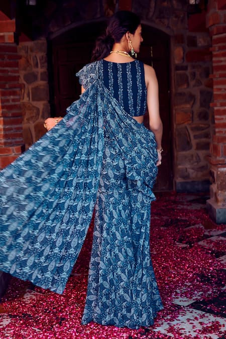 Ritika Verma Fakira Bird Print Sharara Saree With Blouse 