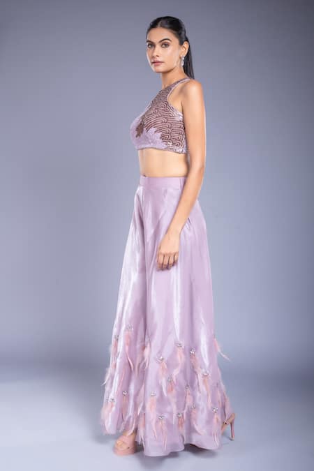 Buy Ellemora Fashions Purple Net, Tissue Sequins, Stones, Fabric Hand Embroidered Blouse And Palazzo Set Online at Aza Fashions Buy_Ellemora Fashions_Purple Net, Tissue Sequins, Stones, Fabric Hand Embroidered Blouse And Palazzo Set _Online_at_Aza_Fashions