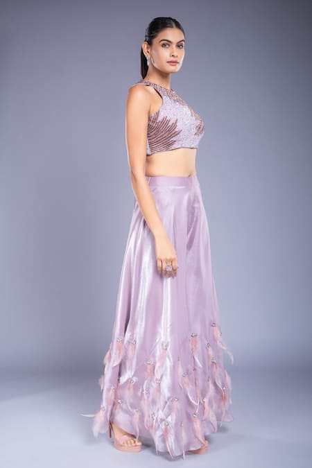 Shop Ellemora Fashions Purple Net, Tissue Sequins, Stones, Fabric Hand Embroidered Blouse And Palazzo Set Online at Aza Fashions Shop_Ellemora Fashions_Purple Net, Tissue Sequins, Stones, Fabric Hand Embroidered Blouse And Palazzo Set _Online_at_Aza_Fashions